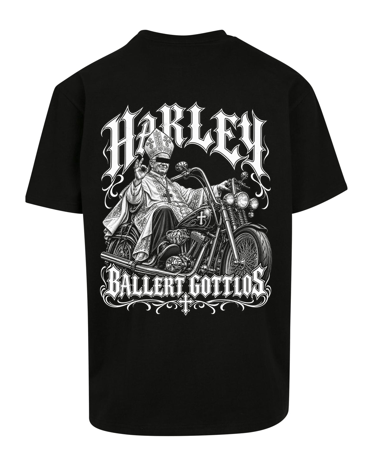 Harley Ballert Gottlos – Heavy Oversize T-Shirt | Premium Streetwear – black (Rücken)